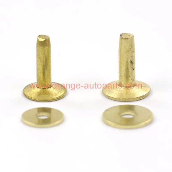 Factory Customized 3.4mmx19mm Brass Rivet Flat Head Solid Copper Rivets And Burrs For Leather Belt