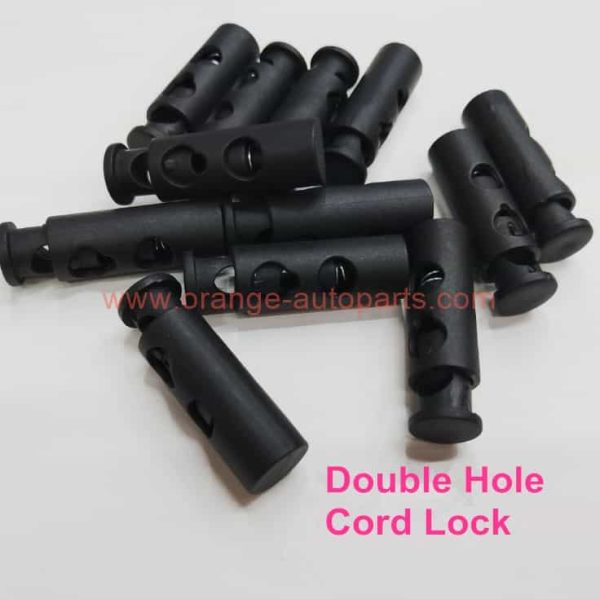 Factory Customized 40*12mm Double Hole Rope Buckle Black Cordlock Plastic Stopper Cord Locks