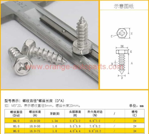 Wholesale Price M3 M4 M5 M6 M8 Stainless Steel 304 Cross Recessed Hexagon Head Self Tapping Screw