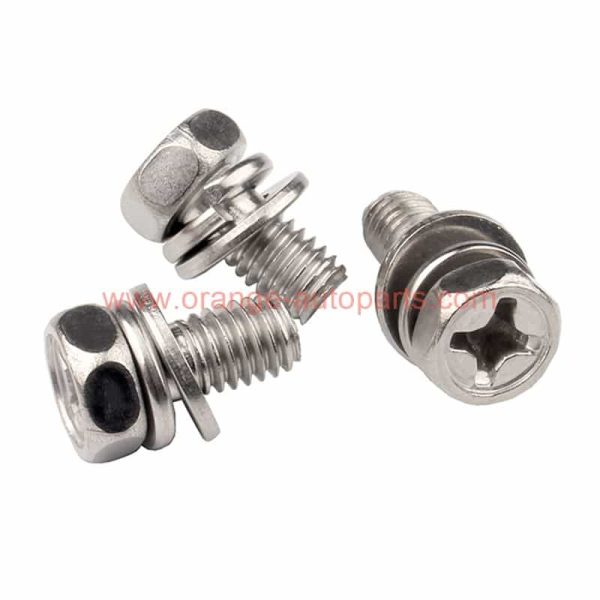 China Manufacturer M3 M4 Ss304 Three In One Sems Screw Cross Recessed Hex Head Combination Screw With Washer