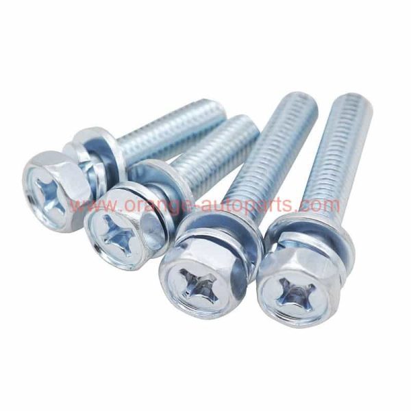 China Supplier M4 M5 M6 M8 Steel Galvanized Cross Recessed Hex Head Sems Screws With Spring And Flat Washers