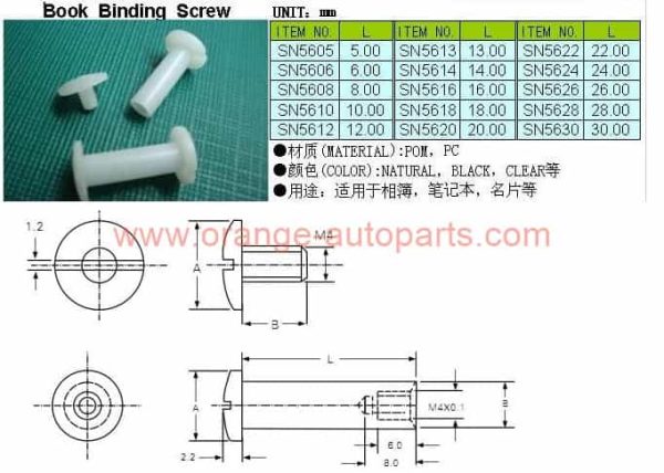 China Manufacturer M5 Plastic Nylon Male Female Book Binding Push Rivets Screw